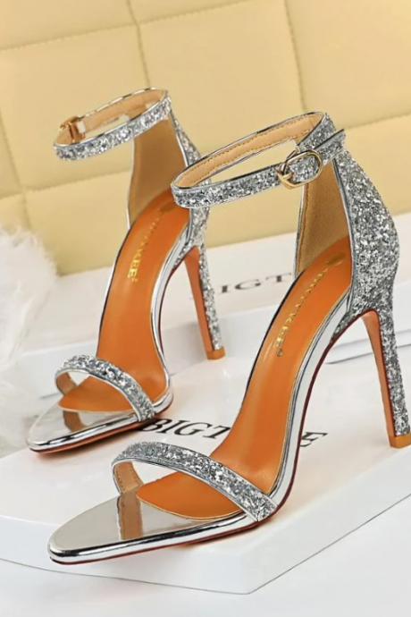 Women Sequins High Heel Fashion Sexy Solid Color Women