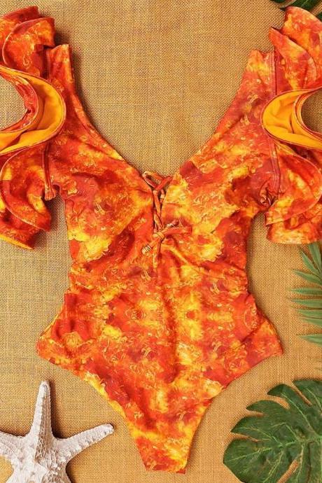 Sexy One Piece Swimsuit Women Swimwear Floral Print Bodysuit Summer
