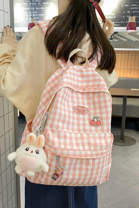 Fashion Lady Cute Lattice Backpack Women Kawaii Laptop New Bag 
