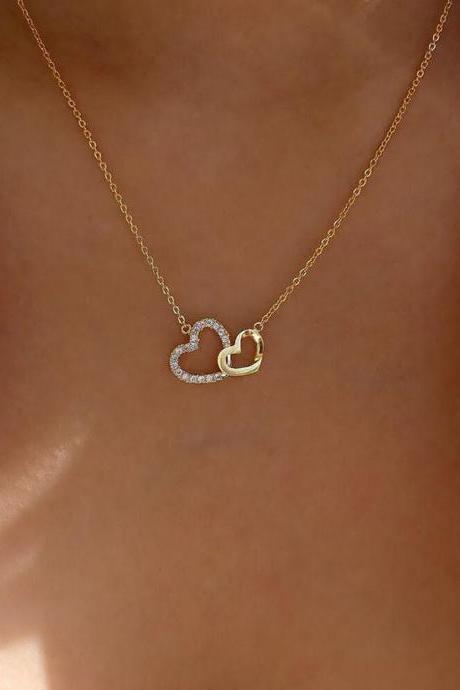 Korean Fashion Trendy Jewelry Double Heart Chain Link Necklace