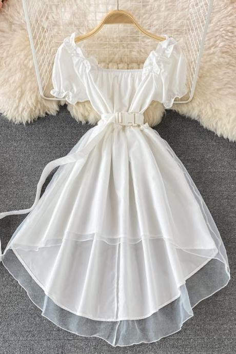 Summer Clothes For Women White Mini Dress Elegant Organza With Belt