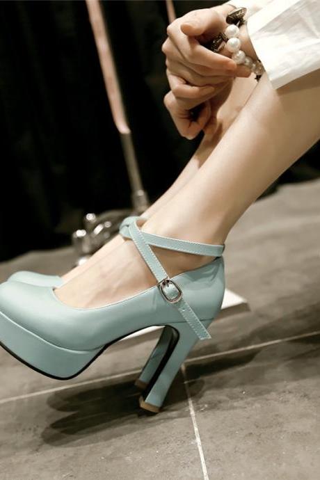 Women's Platform High Heels Cross Strap Mary Jane Shoes 