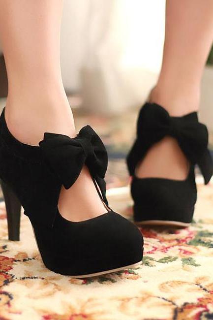 Kawaii Bow Black High Heels Fashion Shoes