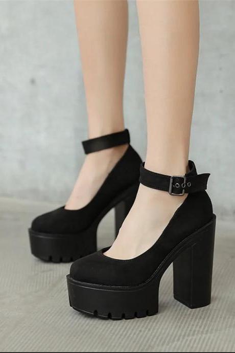 Black Ankle Strap High Heels Shoes
