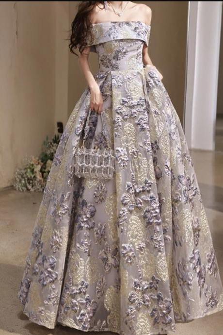 Luxury Elegant Floral Off The Shoulder Evening Dress