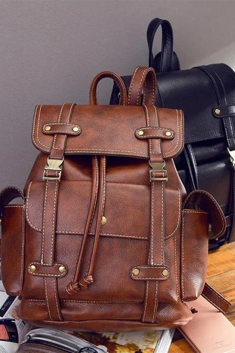 Black And Brown Vintage Leather Backpack