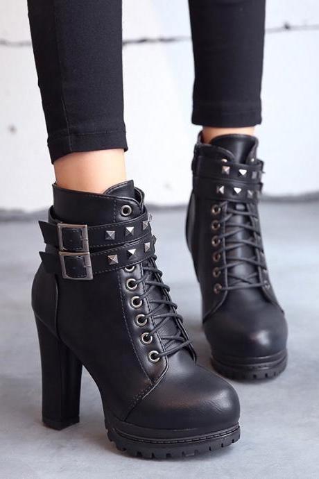 Studded Black High heel Winter Boots