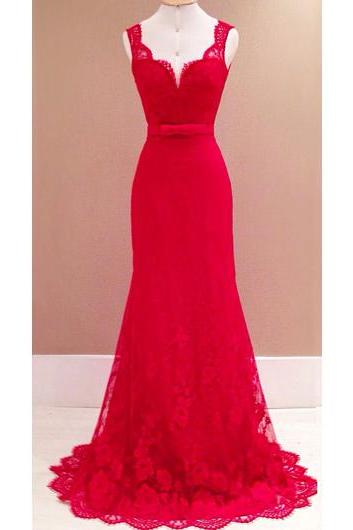 Open Back Red Lace Dress