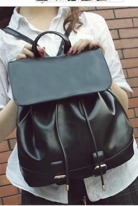 Cute Black Pu Leather Backpack