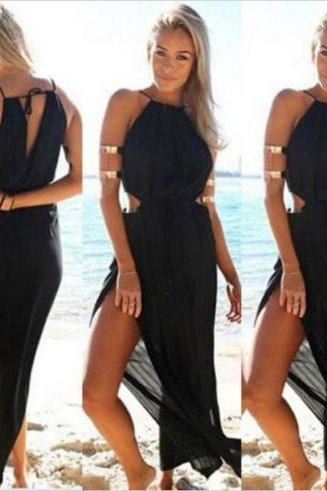 Summer Chiffon Black Maxi Dress