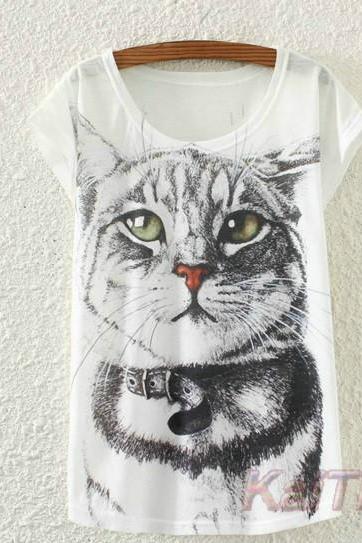 Cat Print T shirt