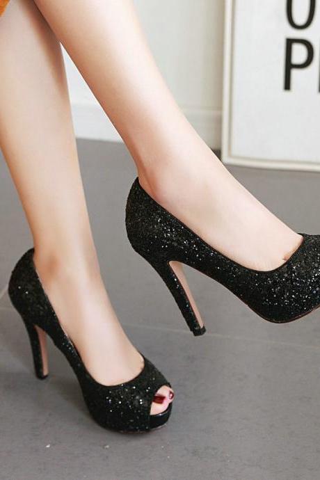 Black Peep Toe High Heels Fashion Sandals