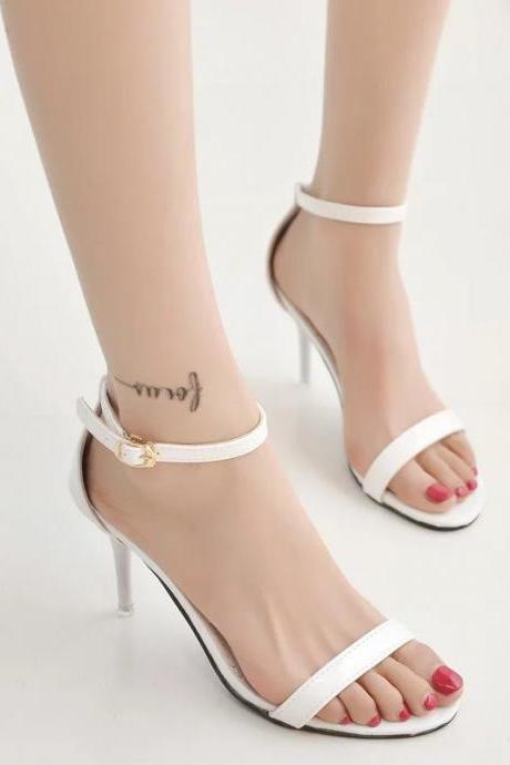 White Faux Leather Ankle Strap High Heel Sandals 