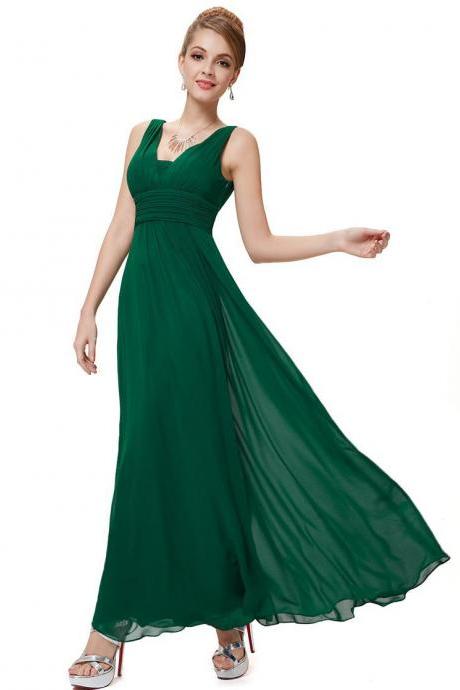 Green Chiffon V Neck Long Dress