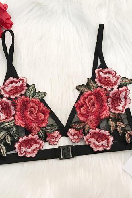 Sexy lingerie Black Lace Bralette Floral Embroidery Bra Bustier Crop Tops 