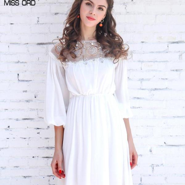 White Rhinestone Beaded Chiffon Goddess Dress on Luulla