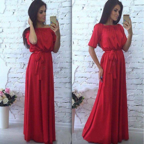 Classy Red Off Shoulder Long Dress on Luulla