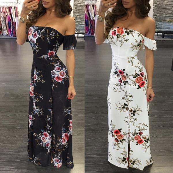 Sexy Boho Off Shoulder Floral Print Maxi Dress With Slit On Luulla 9208