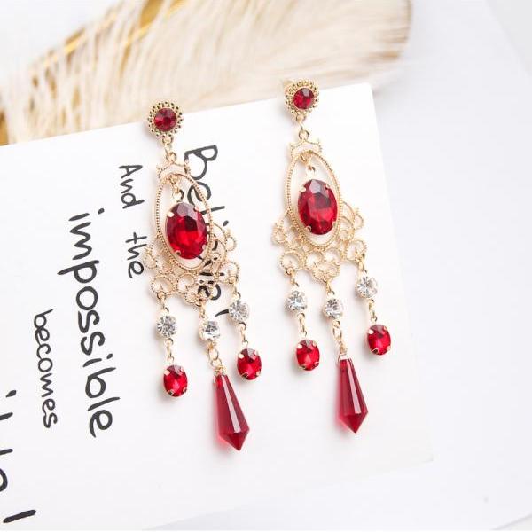 Red Crystal Chandelier Earrings on Luulla
