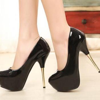 Black Patent Leather Pointed-Toe Platform High Heel Stilettos on Luulla