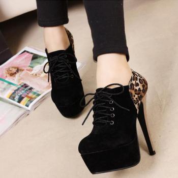 Black And Leopard Print High Heels Ankle Boots on Luulla