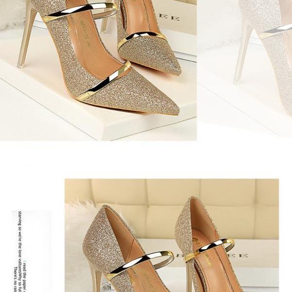 metallic pointed toe heels