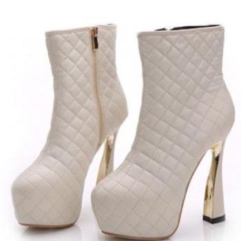 black and white high heel boots