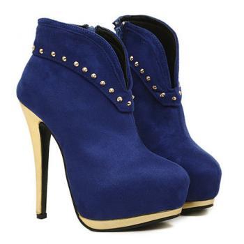 Royal Blue Studded High Heels Ankle Boots on Luulla