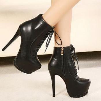 black boots with laces and heel