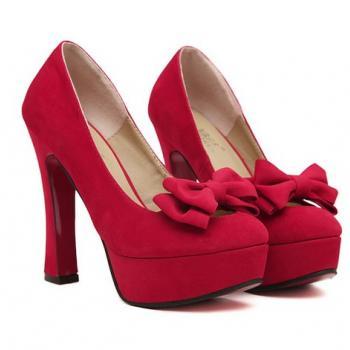 Cute Red Bow knot Design High Heel Fashion Shoes