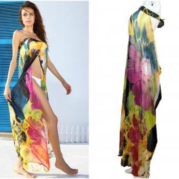 Sexy Floral Printed Chiffon Beach Cover up