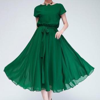 Beautiful Short Sleeve Green Chiffon Dress on Luulla