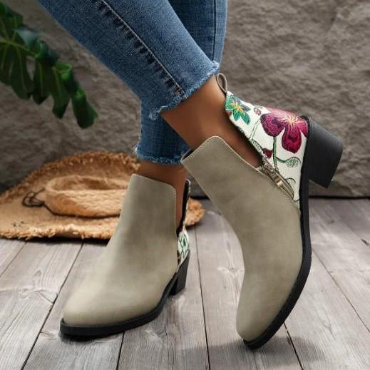 Floral Embroidery Retro Style Ankle Boots