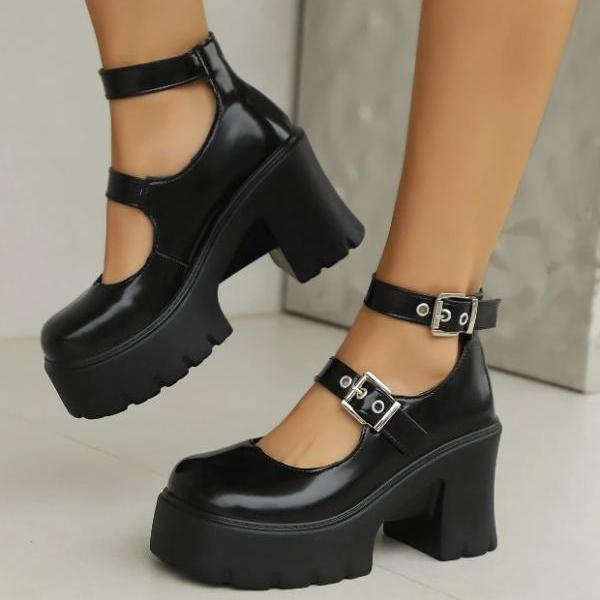 Black and White Chunky Platform Pumps for Women