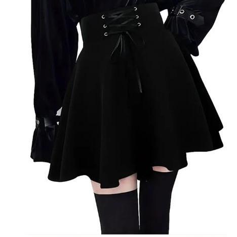 Gothic Punk Black Lace up Skirt