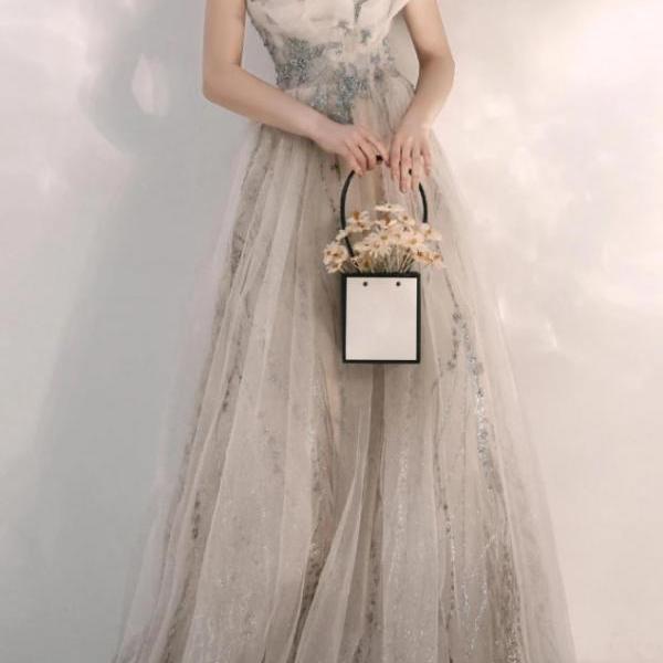 Elegant Strapless Floral Sequin Lace up Prom Dress