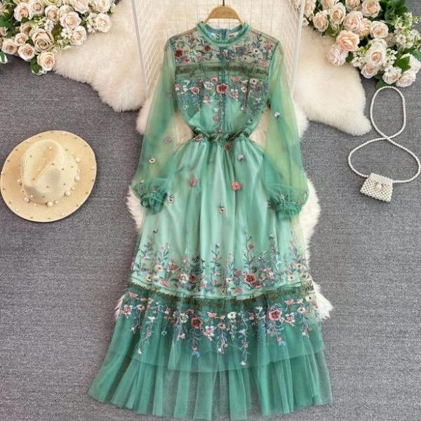 Dreamy Floral Lace Tulle Party Long Dress 