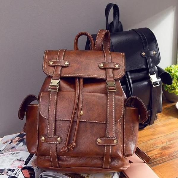 Black and Brown Vintage Leather Backpack 