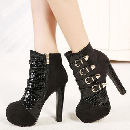 black and gold high heel boots