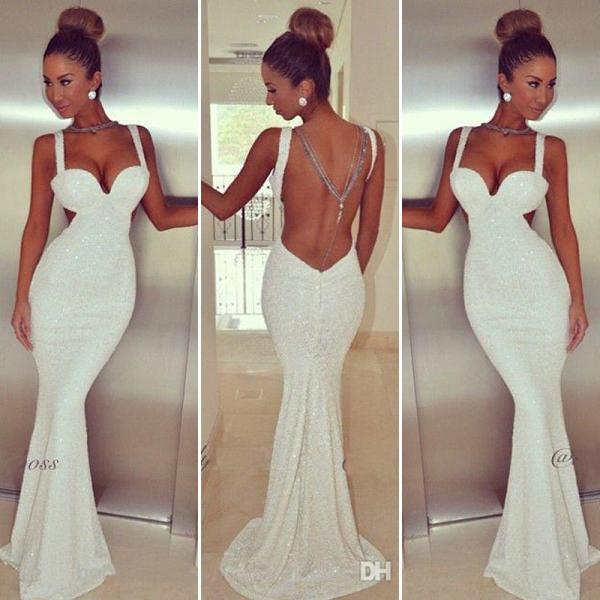 White Elegant Backless Mermaid Dress on Luulla
