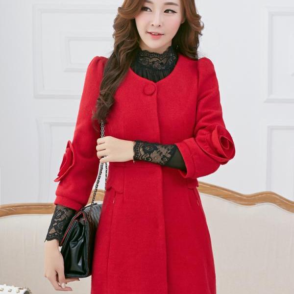 Gorgeous Floral Sleeve Design Fashion Winter Coat In Red on Luulla