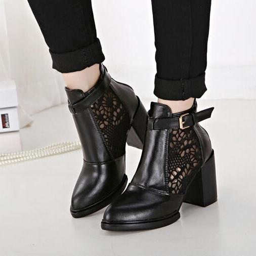pointed black lace up boots