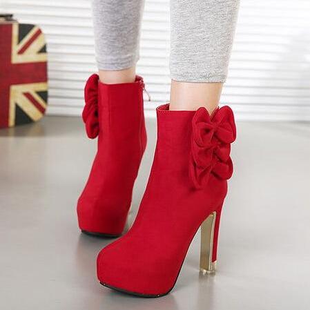 Elegant Red Bow Knot Design Fashion Boots on Luulla