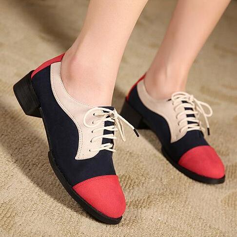 Lace Up Round Toe Mid Heel Oxford Shoes on Luulla