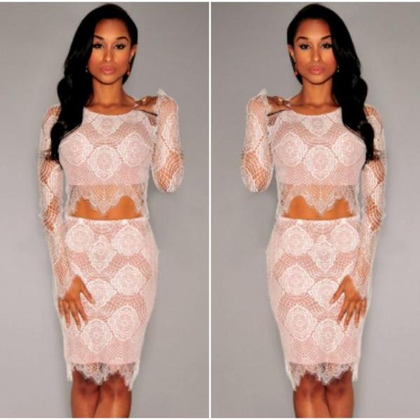 white two piece lace