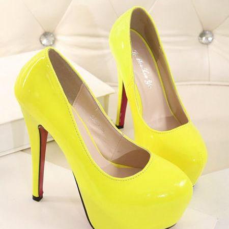 Lib Pointed Toe Stiletto Heels Patent Pumps - Lemon Yellow in Sexy Heels &  Platforms - $49.99