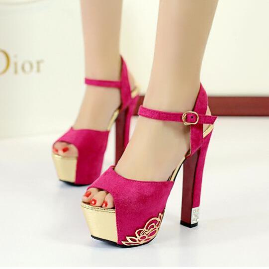 Peep Toe Red And Gold High Heels Fashion Sandals on Luulla