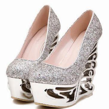 silver wedge heels closed toe