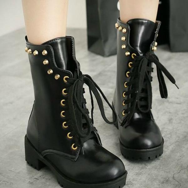 Lace Up Studded Boots