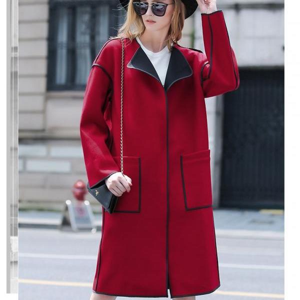 Elegant Red Women Winter Coat Slim Long Coat on Luulla